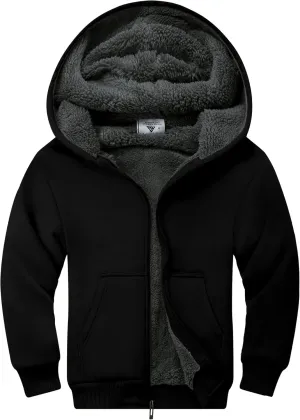 Boys Fleece Jacket Zip Up Hoodie Sherpa Lined Warm Coat Hooded Sweatshirt Outerwear