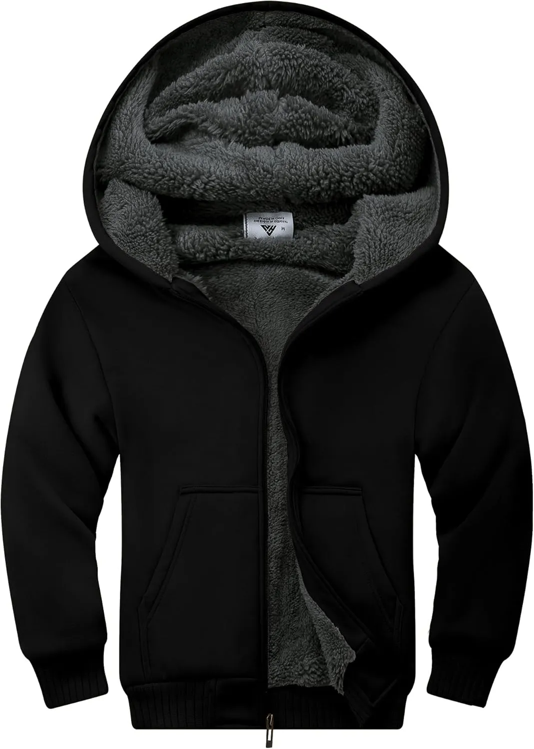 Boys Fleece Jacket Zip Up Hoodie Sherpa Lined Warm Coat Hooded Sweatshirt Outerwear