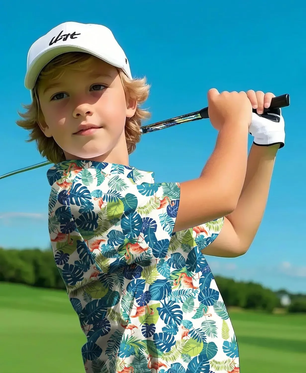 Boys Hawaiian Shirt Polo Tropical Kid Aloha Golf Uniform Short Sleeve Printed Tee Summer Beach Vacation Graphic Top