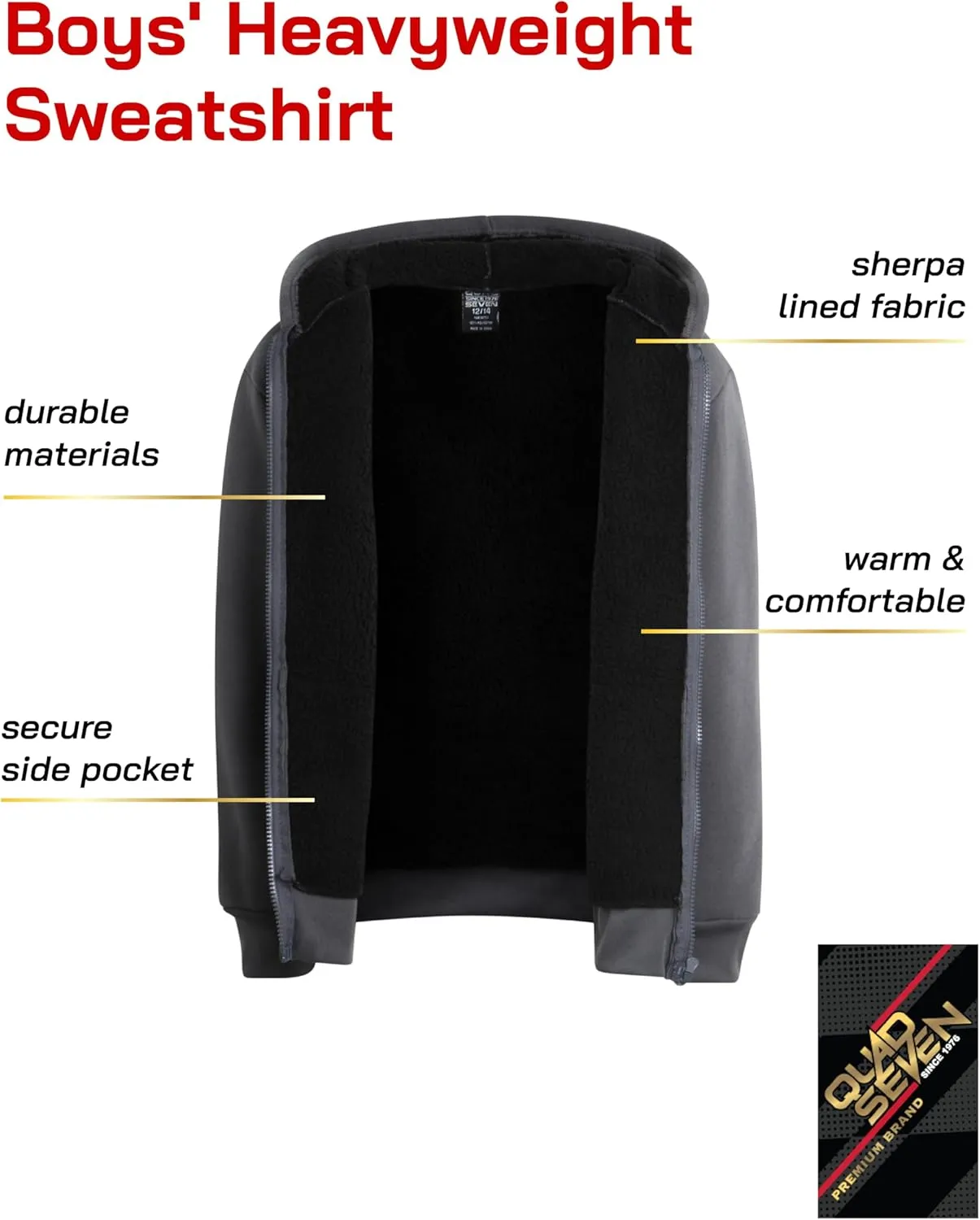 Boys Sweatshirt  Heavyweight Sherpa Fleece Lined Zip Hoodie Sweatshirt  Winter Sweatshirt Jacket for Boys (8-18)