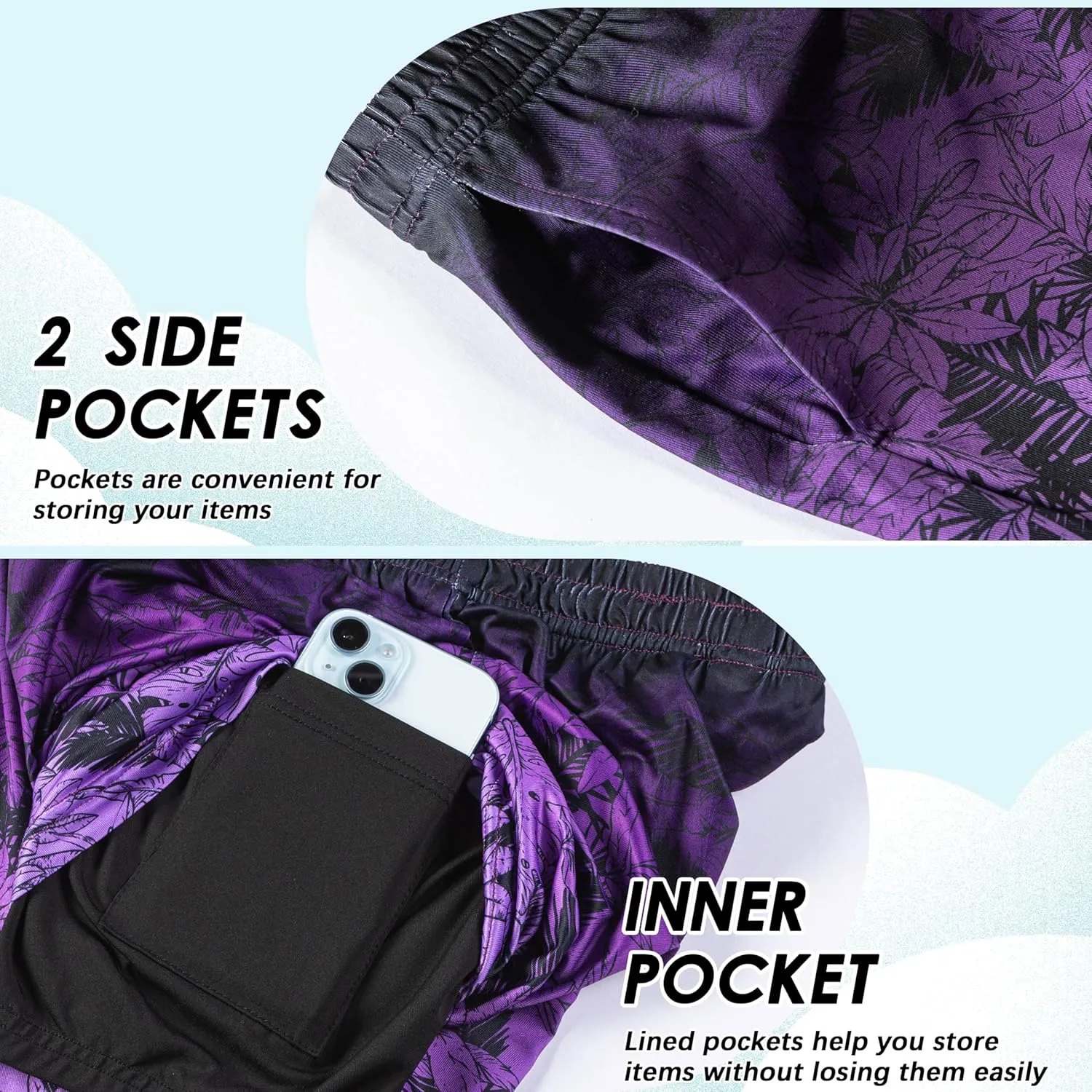 Boys Swim Trunks with Compression Liner Boys Stretch Swim Shorts Quick Dry 2 in 1 Beach Shorts 4-17 Y
