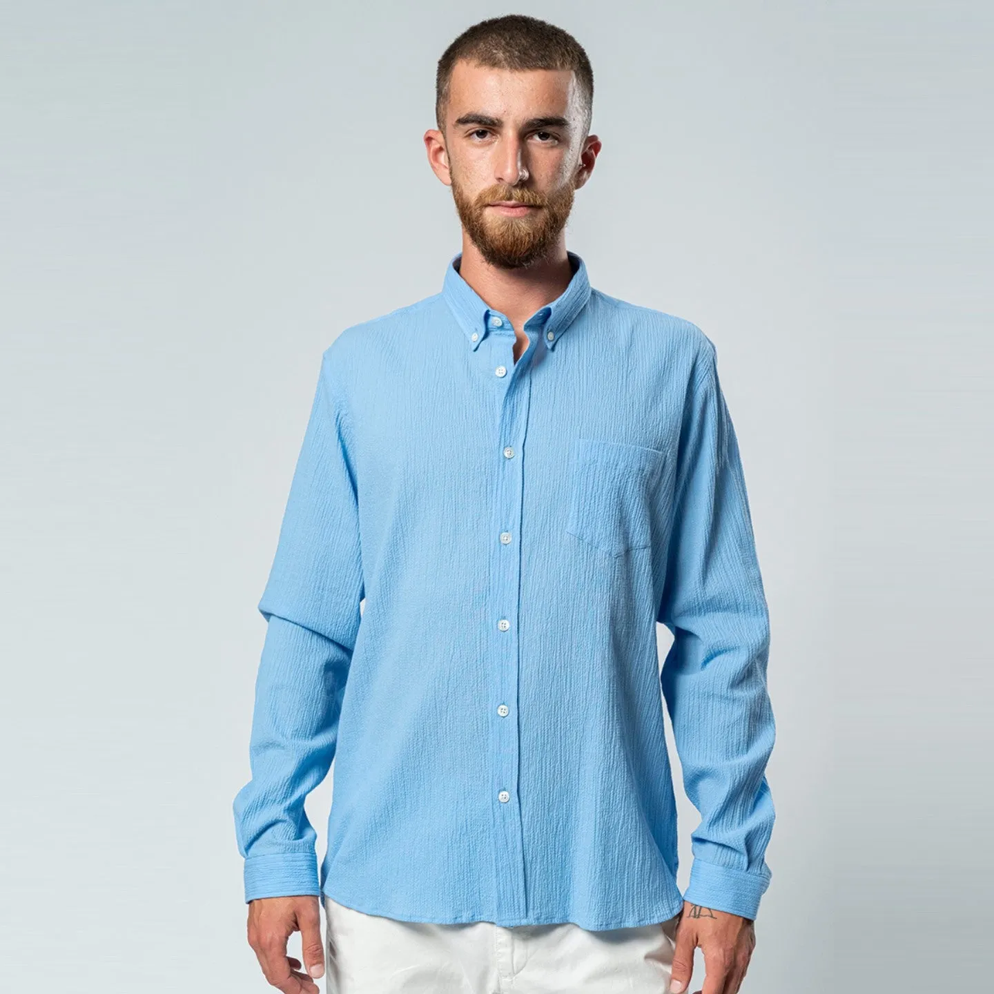 Branco Button Down Shirt (Sky Blue Seersucker)