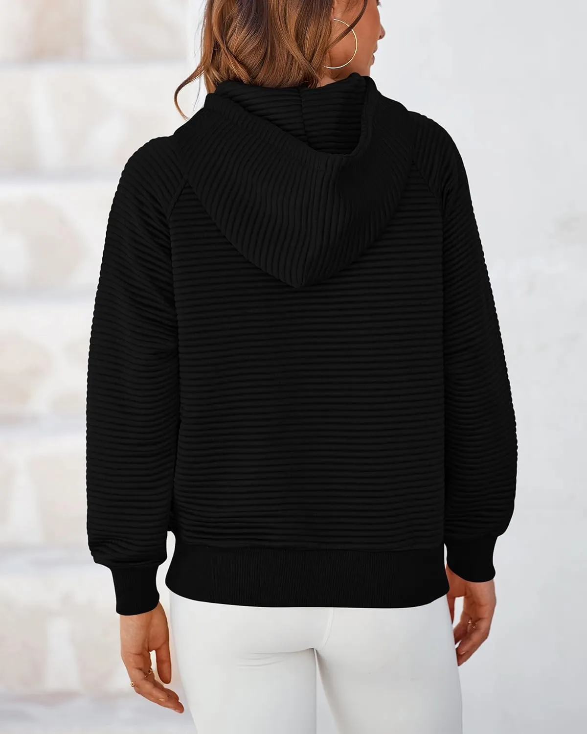 BTFBM Womens 2024 Fall Fashion Casual Hoodies Quarter Zip Sweatshirts Casual Long Sleeve V Neck Solid Pullover Tops