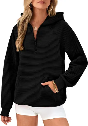 BTFBM Womens 2024 Fall Fashion Casual Hoodies Quarter Zip Sweatshirts Casual Long Sleeve V Neck Solid Pullover Tops