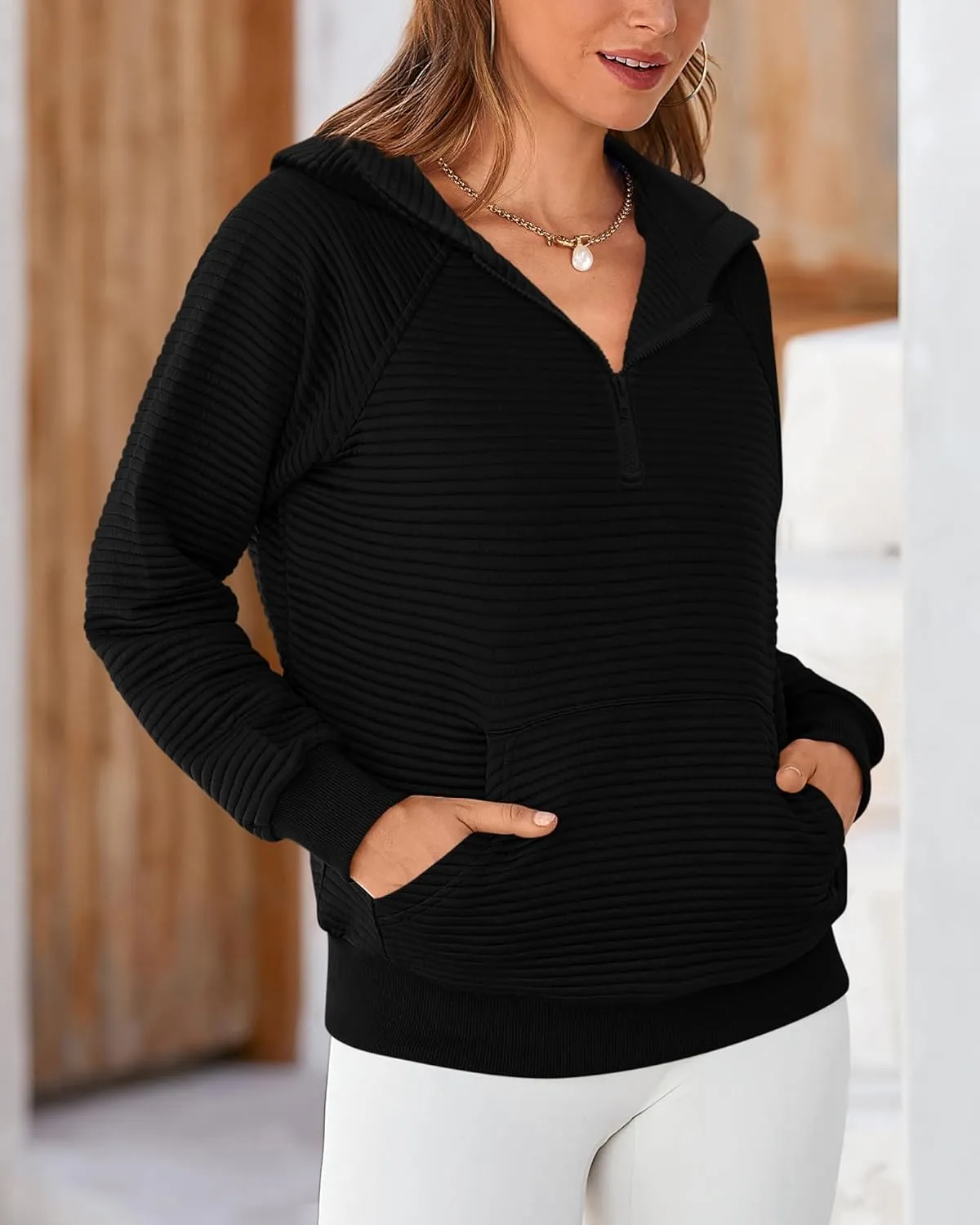 BTFBM Womens 2024 Fall Fashion Casual Hoodies Quarter Zip Sweatshirts Casual Long Sleeve V Neck Solid Pullover Tops