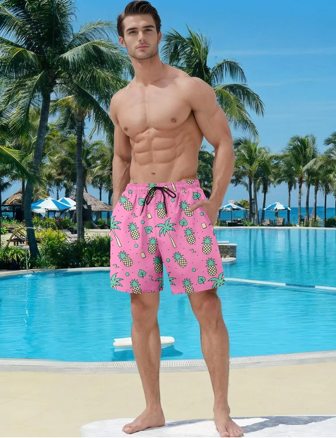 Buauty Mens Swim Trunks with Compression Liner 5 Inch Inseam Swim Shorts Quick Dry Mens Swimsuit Board Shorts with Pockets