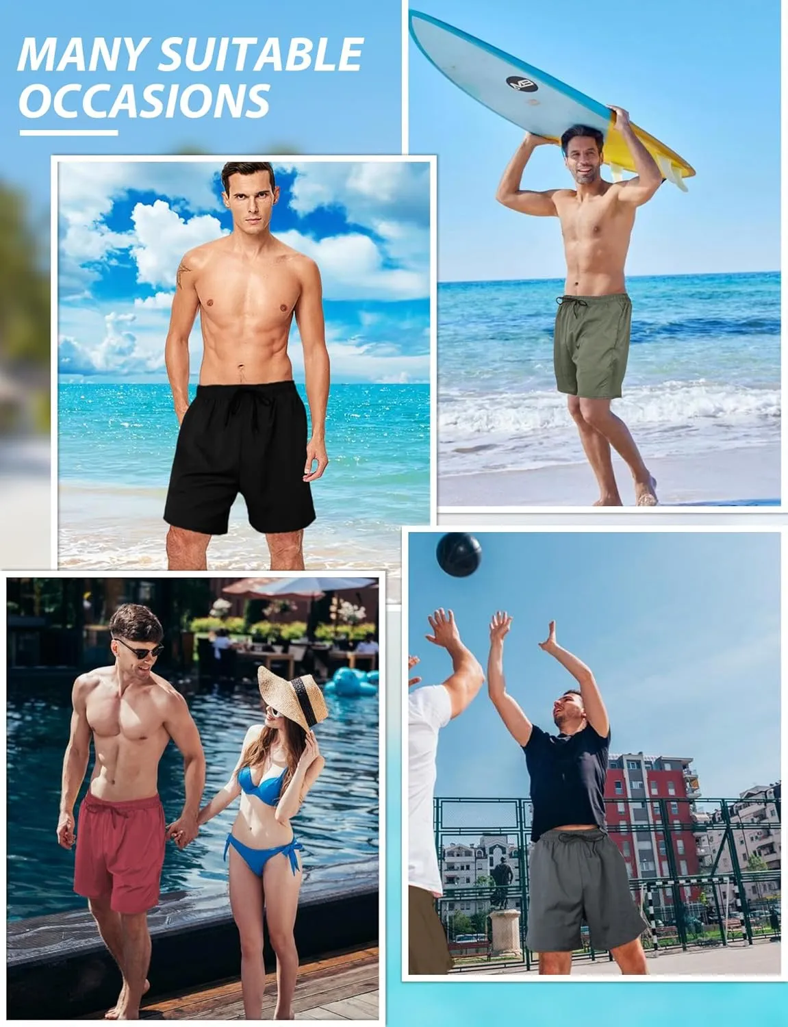 Buauty Mens Swim Trunks with Compression Liner 5 Inch Inseam Swim Shorts Quick Dry Mens Swimsuit Board Shorts with Pockets