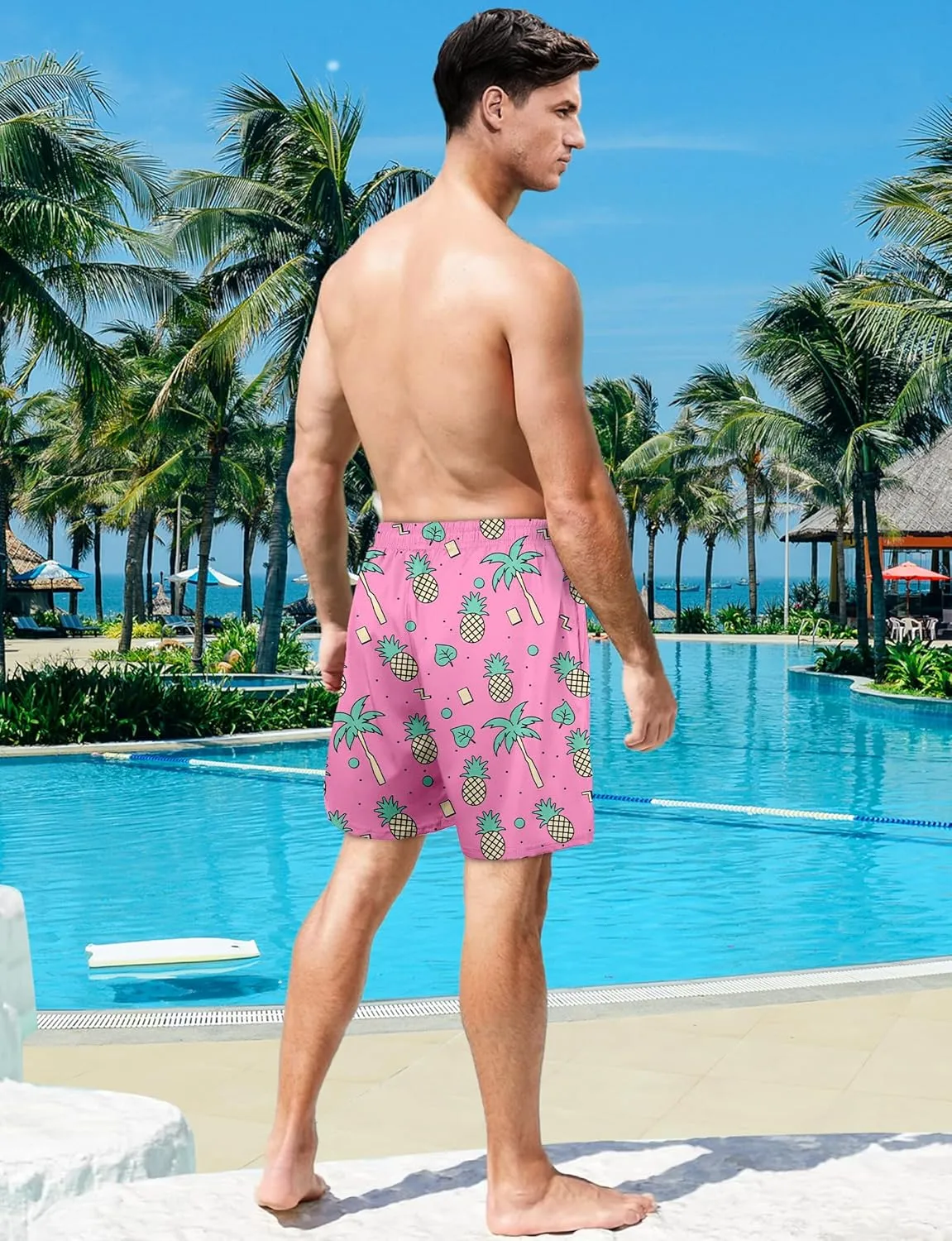 Buauty Mens Swim Trunks with Compression Liner 5 Inch Inseam Swim Shorts Quick Dry Mens Swimsuit Board Shorts with Pockets