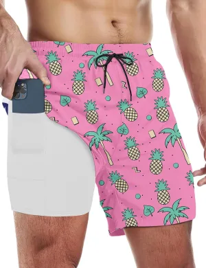 Buauty Mens Swim Trunks with Compression Liner 5 Inch Inseam Swim Shorts Quick Dry Mens Swimsuit Board Shorts with Pockets