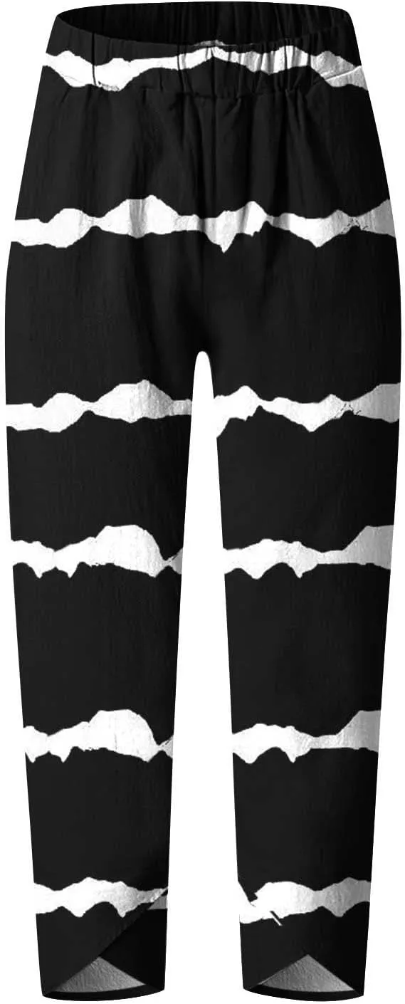 BZGTZT Capri Linen Pants for Women Lounge Pants High Waist Casual Gradient Summer Loose Fit Sweatpants Tapered Trousers
