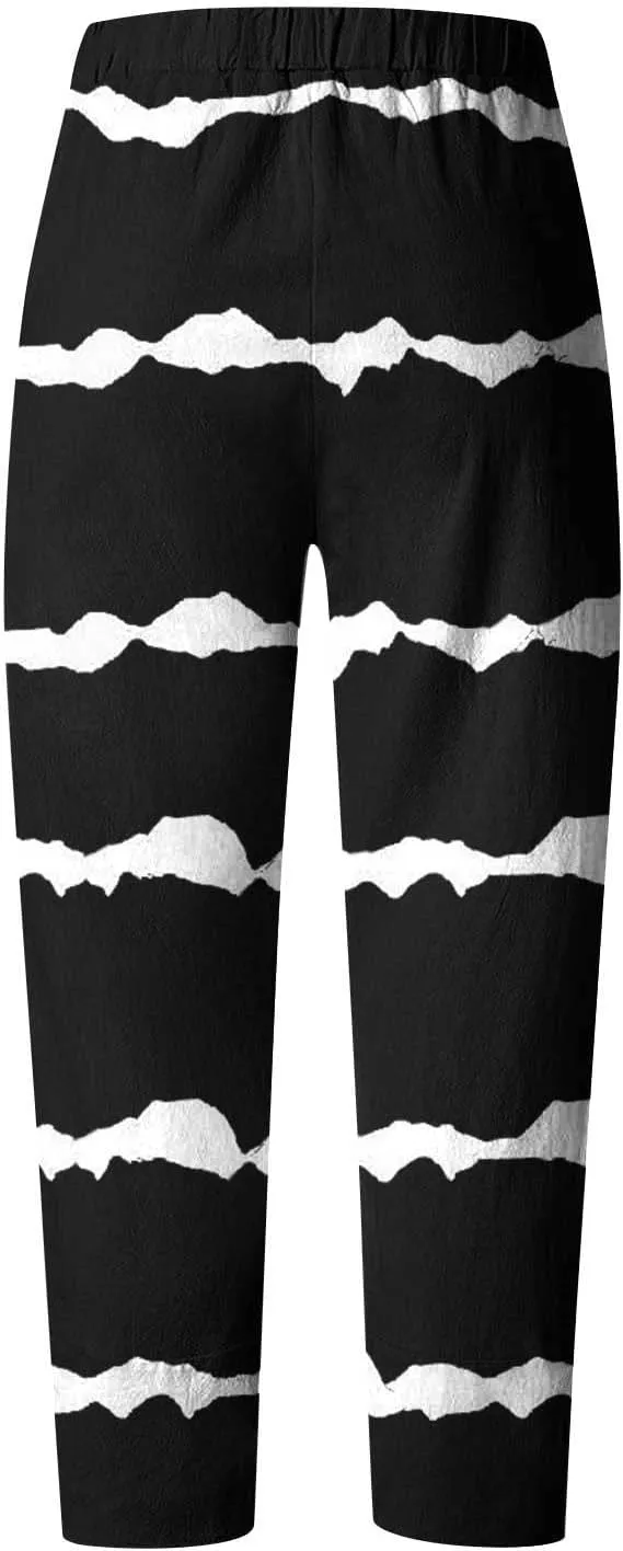 BZGTZT Capri Linen Pants for Women Lounge Pants High Waist Casual Gradient Summer Loose Fit Sweatpants Tapered Trousers