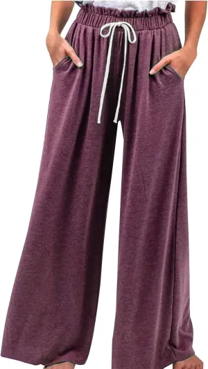 BZGTZT Women's Summer Linen Pants Casual Loose Fit Drawstring Ruffle High Waist Straight-Legs Pants Trousers with Pockets