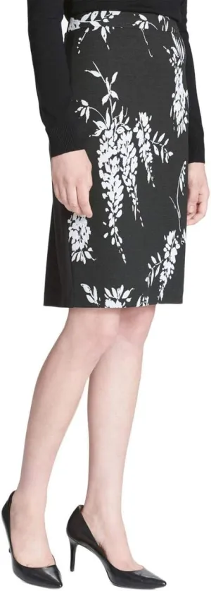 Calvin Klein Womens Floral Pencil Skirt, Black, 14