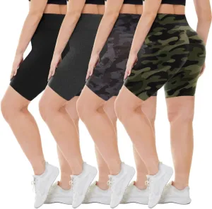 CAMPSNAIL 4 Pack Biker Shorts for Women High Waist - 5"/8" Tummy Control Soft Athletic Yoga Workout Running Gym Shorts