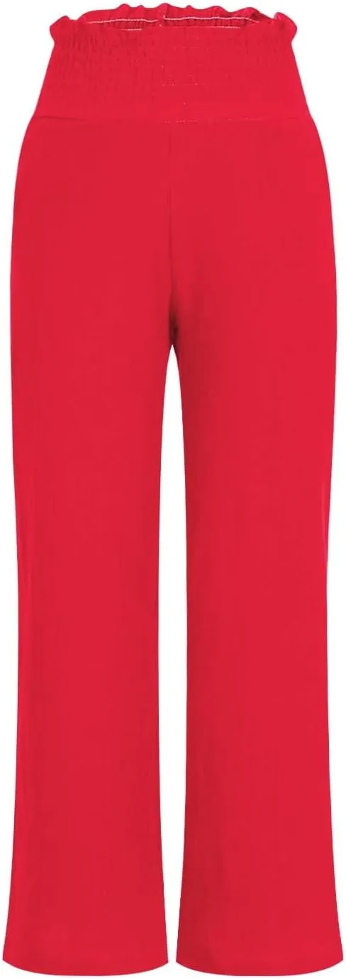 Capri Pants for Women Casual Loose Fit Summer Elastic High Waist Trousers Cotton Linen Pants Wide Leg Lounge Capris