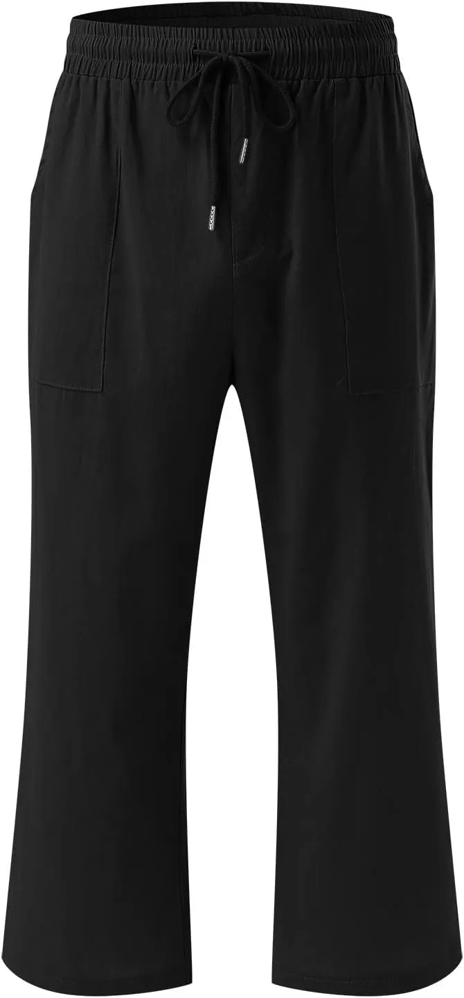 Capri Pants for Women Cotton Linen Casual Summer Pants Fashion Plus Size Drawstring Elastic High Waist Leisure Capris