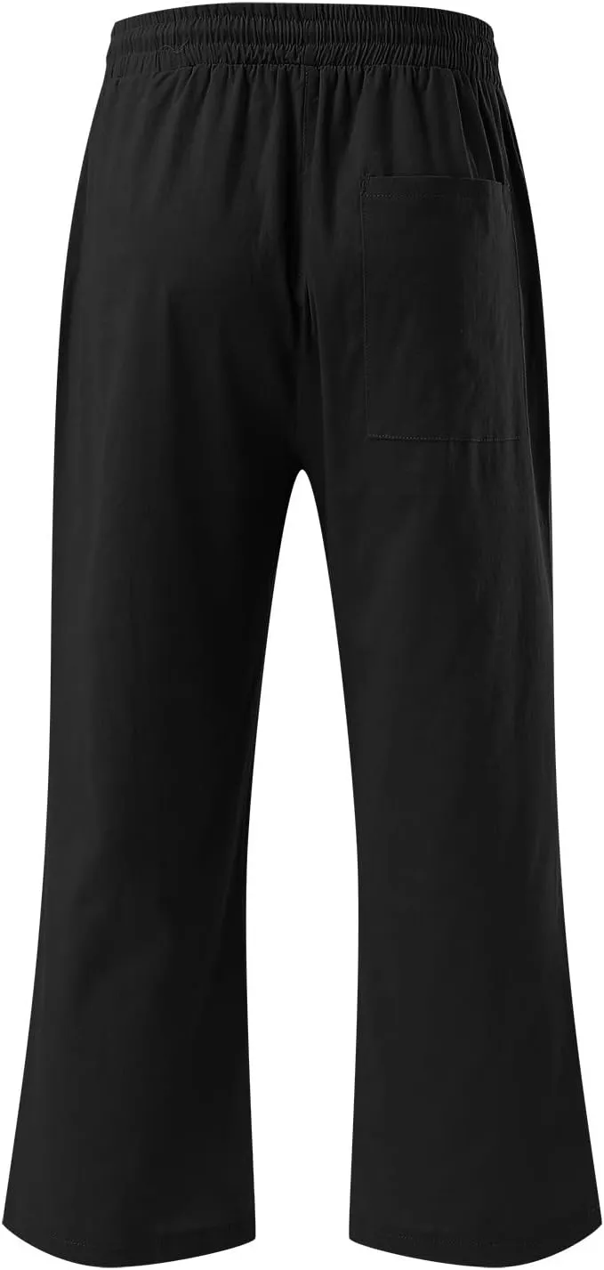 Capri Pants for Women Cotton Linen Casual Summer Pants Fashion Plus Size Drawstring Elastic High Waist Leisure Capris