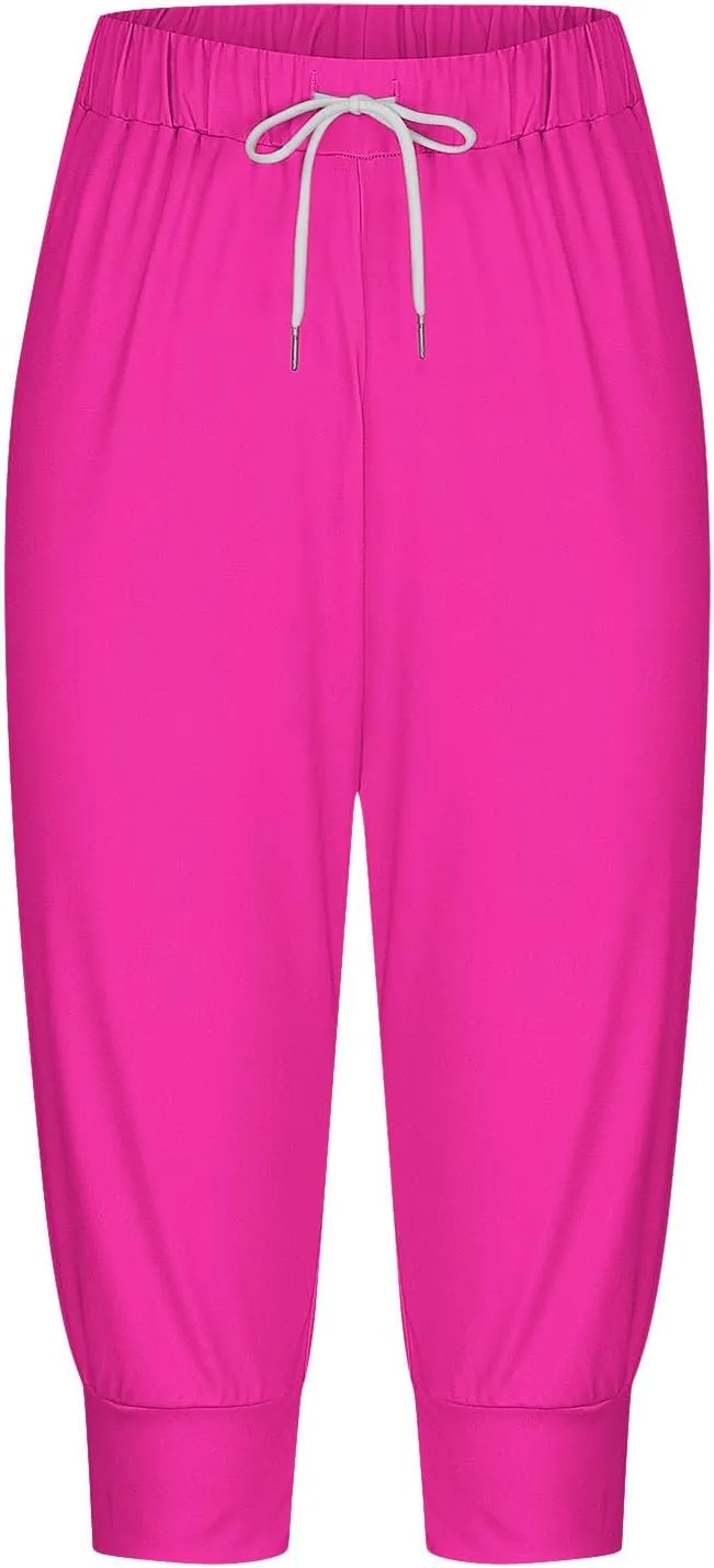 Capri Pants for Women Drawstring Cropped Jogger Running Yoga Pants Elastic Waist Summer Sweatpants with Pockets