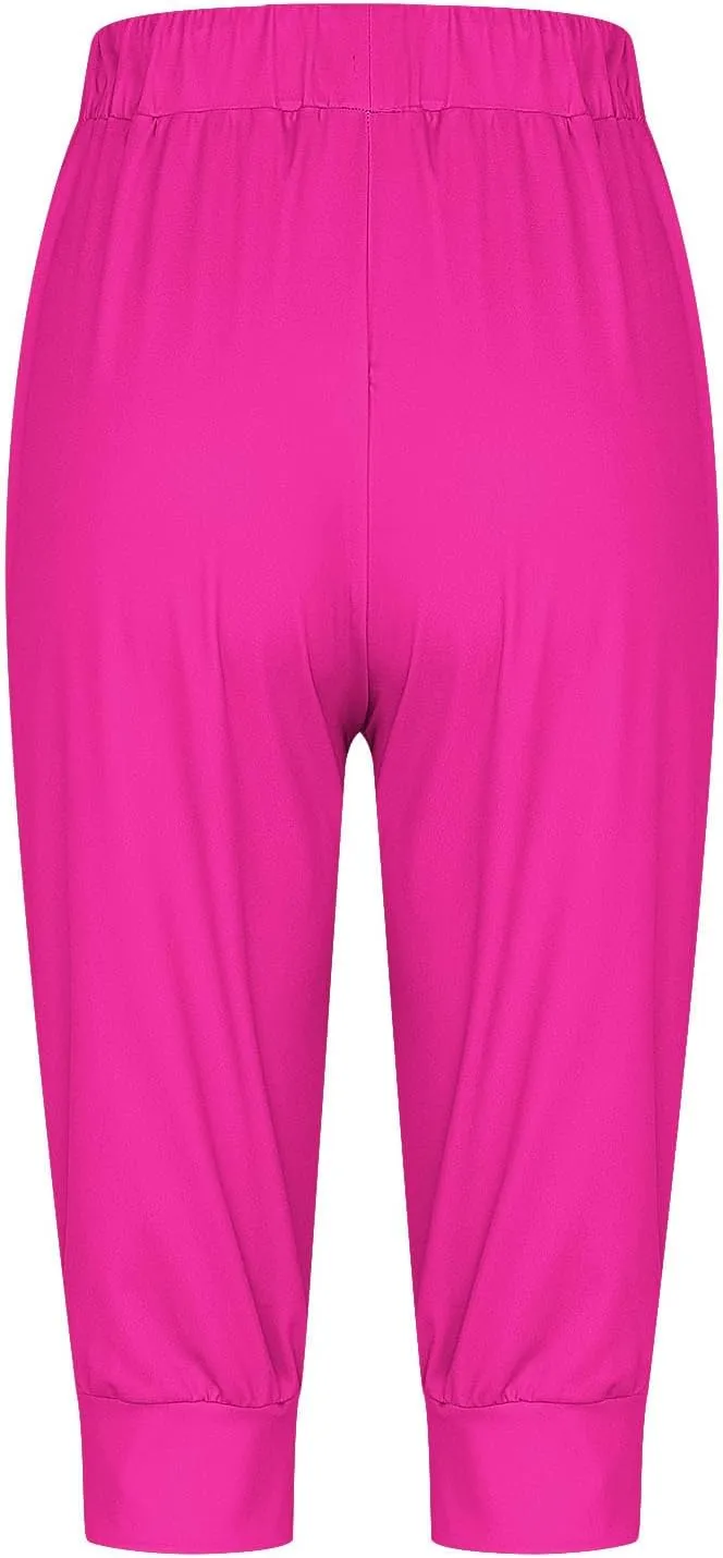 Capri Pants for Women Drawstring Cropped Jogger Running Yoga Pants Elastic Waist Summer Sweatpants with Pockets