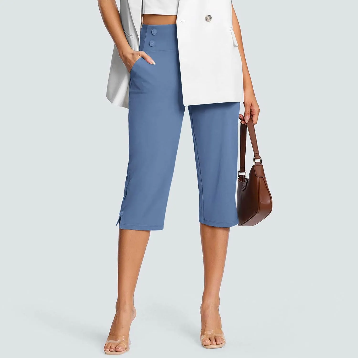 Capri Pants for Women High Waist Stretch Crop Work Casual Pant Summer Golf Capris Pants for Women with Pockets
