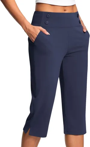 Capri Pants for Women High Waist Stretch Crop Work Casual Pant Summer Golf Capris Pants for Women with Pockets