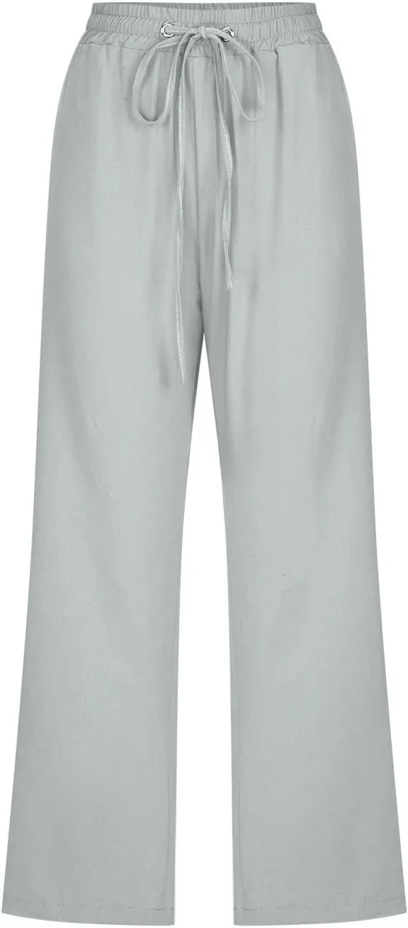 Capris Pants for Women 2025 Cotton Linen Summer Plus Size Capri High Waist Elastic Straight Leg Beach Cropped Pants