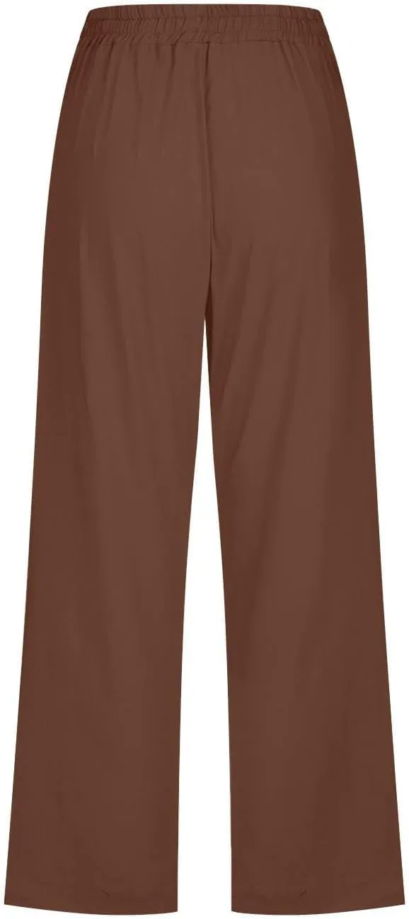 Capris Pants for Women Cotton Linen Casual Summer 2025 Straight Leg Loose Drawstring Elastic Waist Cropped Trouser