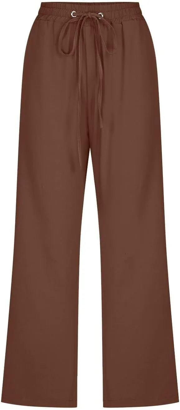 Capris Pants for Women Cotton Linen Casual Summer 2025 Straight Leg Loose Drawstring Elastic Waist Cropped Trouser