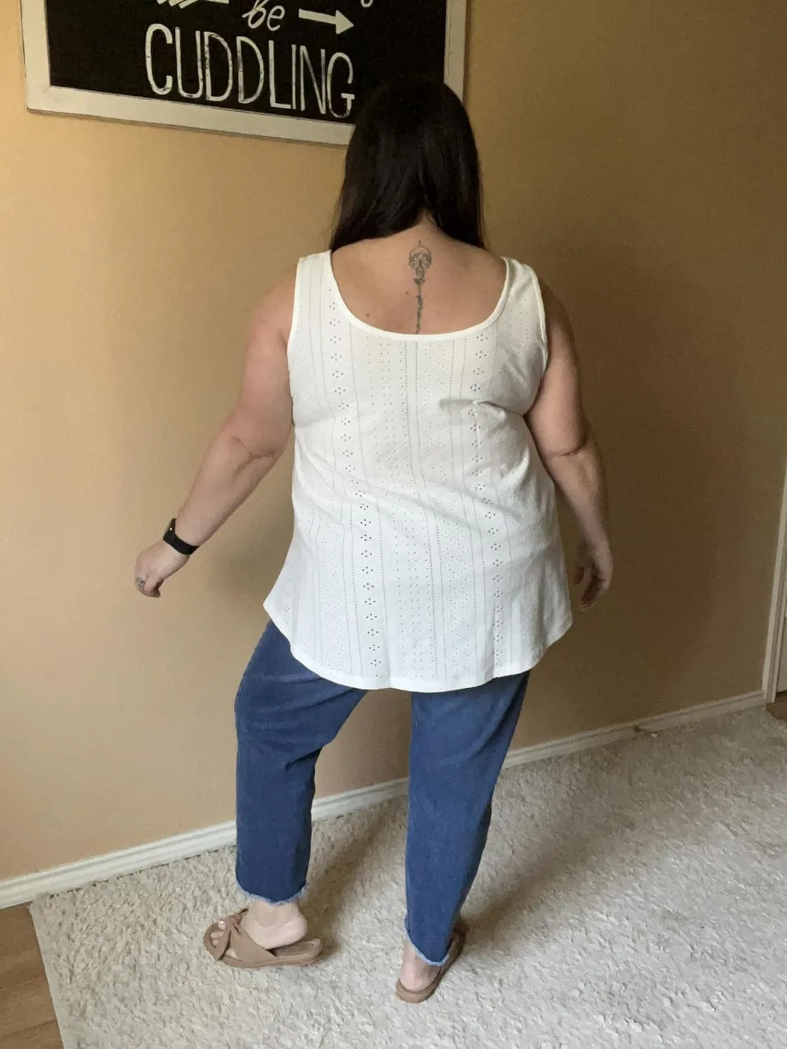 CARCOS Plus Size Tank Tops for Women Hollow Out Sleeveless Shirts Crewneck Embroidery Tee Tunics Casual Camisole Tank XL-5XL