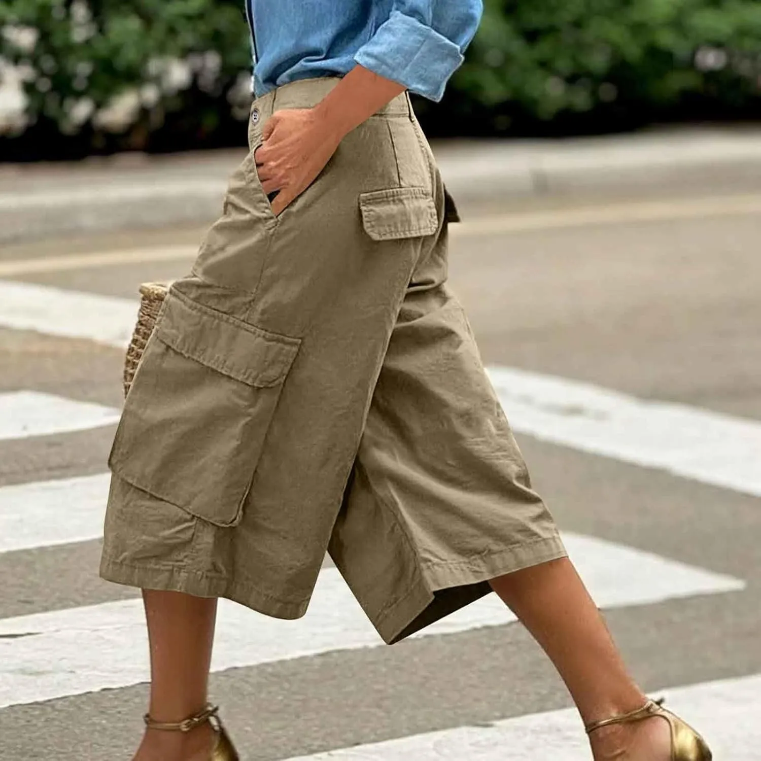 Cargo Capris for Women Loose Baggy Wide Leg Pants Lightweight Flowy High Waisted Hiking Pants Summer Y2k Clothes