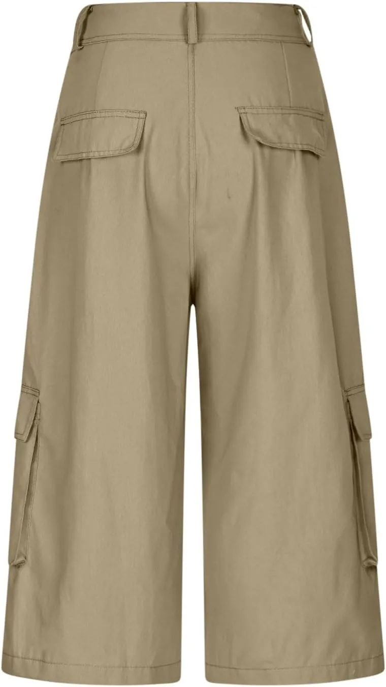 Cargo Capris for Women Loose Baggy Wide Leg Pants Lightweight Flowy High Waisted Hiking Pants Summer Y2k Clothes
