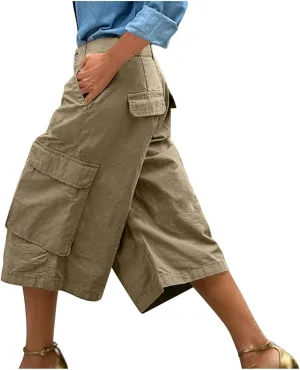 Cargo Capris for Women Loose Baggy Wide Leg Pants Lightweight Flowy High Waisted Hiking Pants Summer Y2k Clothes