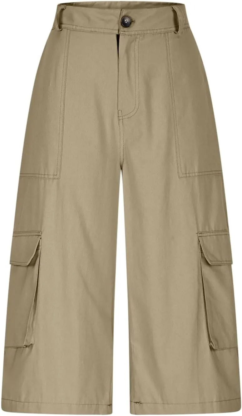 Cargo Capris for Women Loose Baggy Wide Leg Pants Lightweight Flowy High Waisted Hiking Pants Summer Y2k Clothes