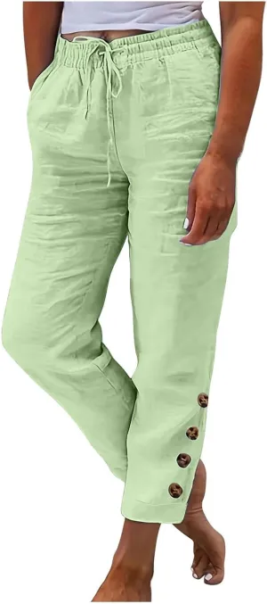 Casual Women's Pants Loose Cotton Linen 2025 Summer Beach Long Trouser Comfy Palazzo High Waisted Slack 2025 Trendy