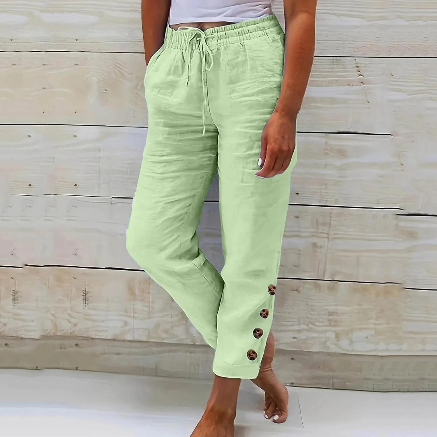 Casual Women's Pants Loose Cotton Linen 2025 Summer Beach Long Trouser Comfy Palazzo High Waisted Slack 2025 Trendy