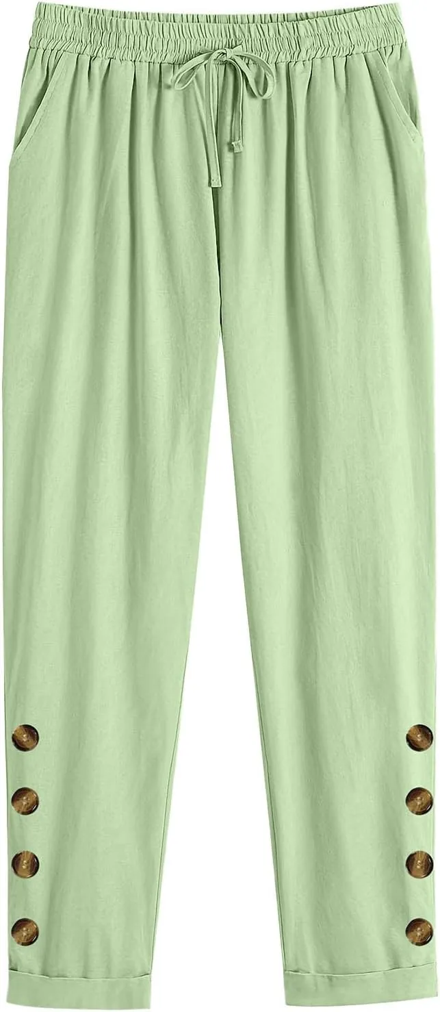 Casual Women's Pants Loose Cotton Linen 2025 Summer Beach Long Trouser Comfy Palazzo High Waisted Slack 2025 Trendy