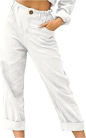 Ceboyel Women's Cotton Linen Capris Pants Straight Wide Leg Pants Summer Baggy Trouser Causal Relax Fit Trendy Outfits 2023