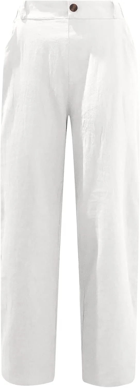 Ceboyel Women's Cotton Linen Capris Pants Straight Wide Leg Pants Summer Baggy Trouser Causal Relax Fit Trendy Outfits 2023