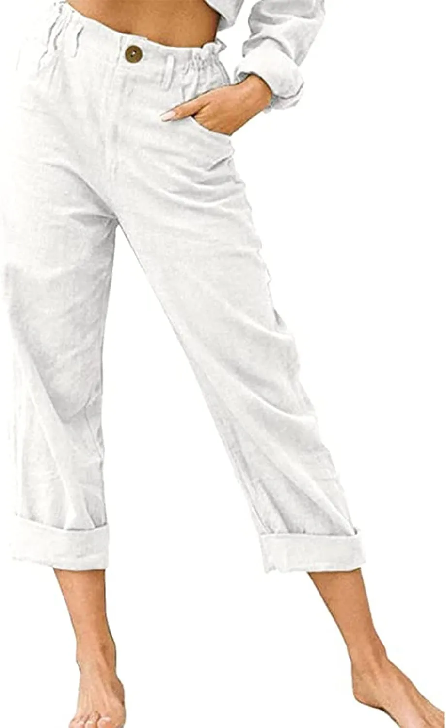 Ceboyel Women's Cotton Linen Capris Pants Straight Wide Leg Pants Summer Baggy Trouser Causal Relax Fit Trendy Outfits 2023