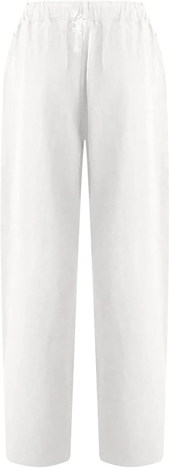 Ceboyel Women's Cotton Linen Capris Pants Straight Wide Leg Pants Summer Baggy Trouser Causal Relax Fit Trendy Outfits 2023