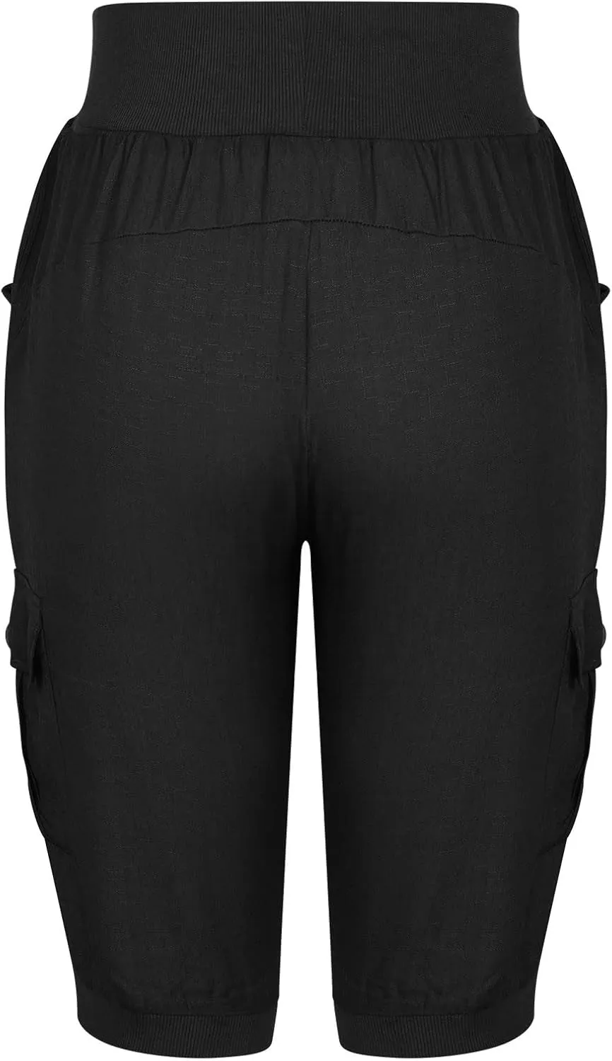Ceboyel Women's Cotton Linen Crop Capris Drawstring Summer Cargo Pants Trendy Casual Straight Pants Dressy Ladies Clothing