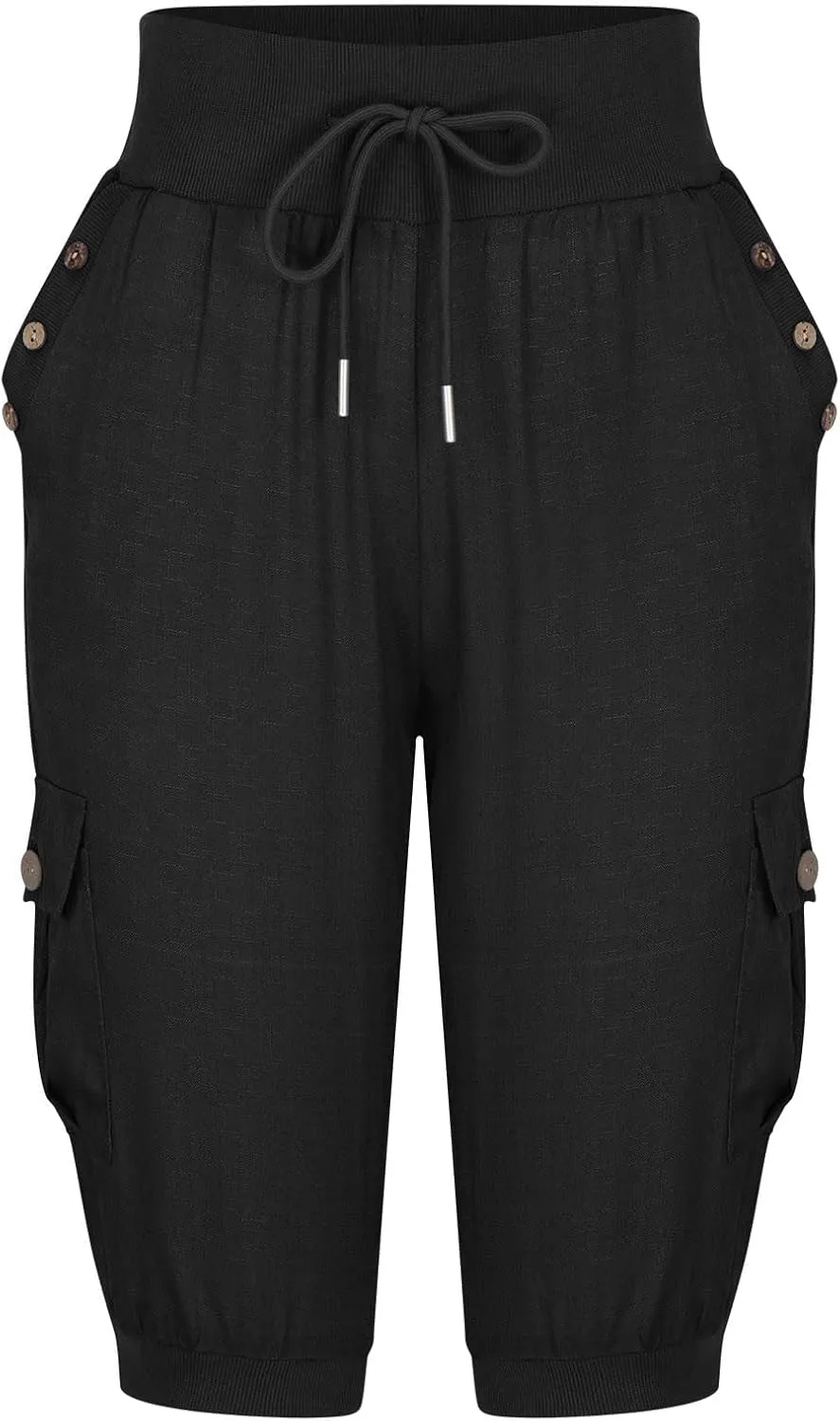Ceboyel Women's Cotton Linen Crop Capris Drawstring Summer Cargo Pants Trendy Casual Straight Pants Dressy Ladies Clothing