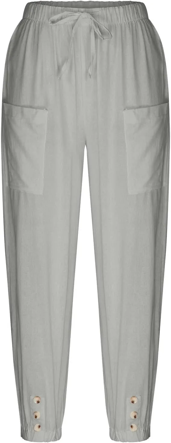 Ceboyel Womens Drawstring Linen Pants High Waist Boho Pant Summer Casual Trousers Dressy Casual Beach Outfits 2023