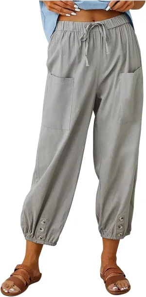 Ceboyel Womens Drawstring Linen Pants High Waist Boho Pant Summer Casual Trousers Dressy Casual Beach Outfits 2023