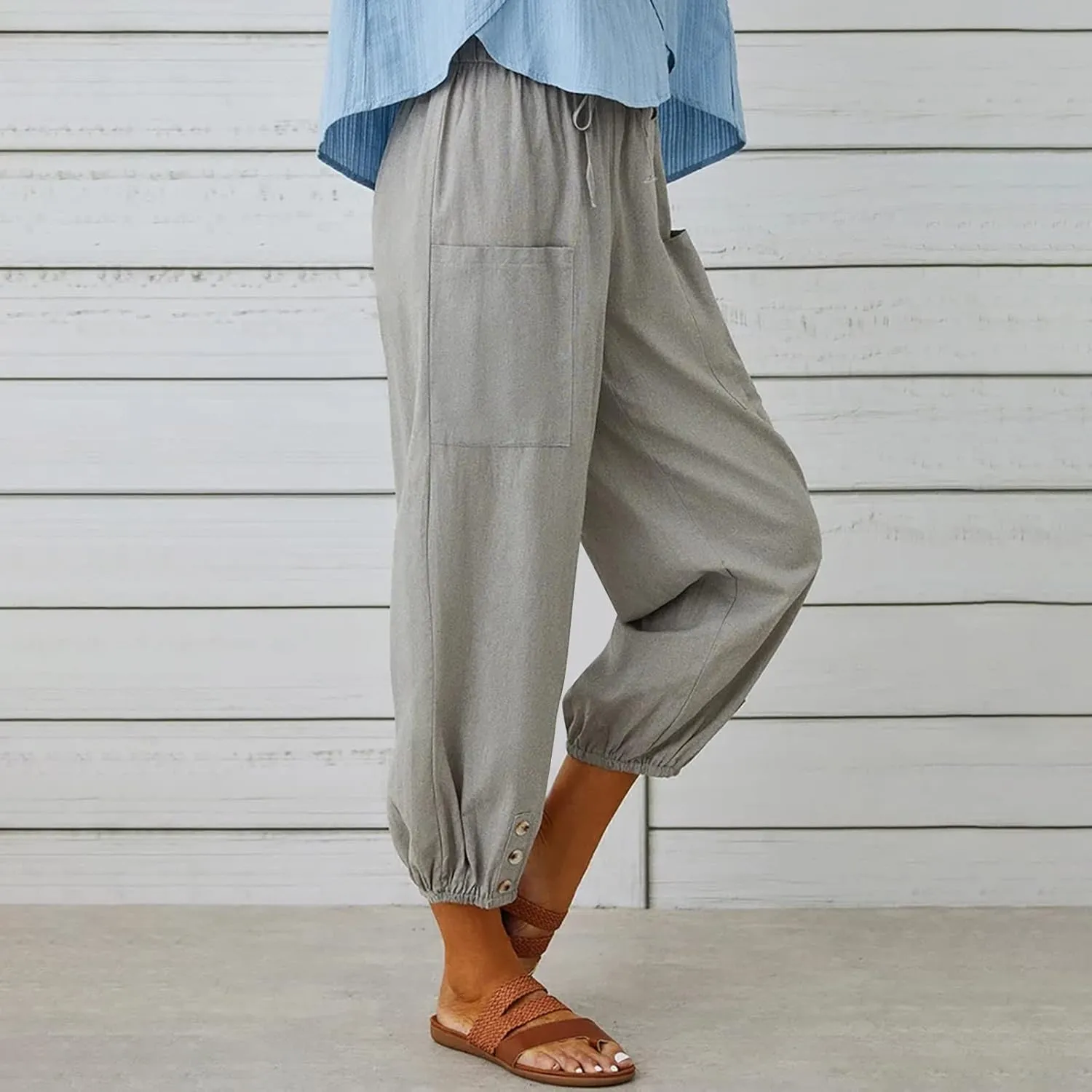 Ceboyel Womens Drawstring Linen Pants High Waist Boho Pant Summer Casual Trousers Dressy Casual Beach Outfits 2023