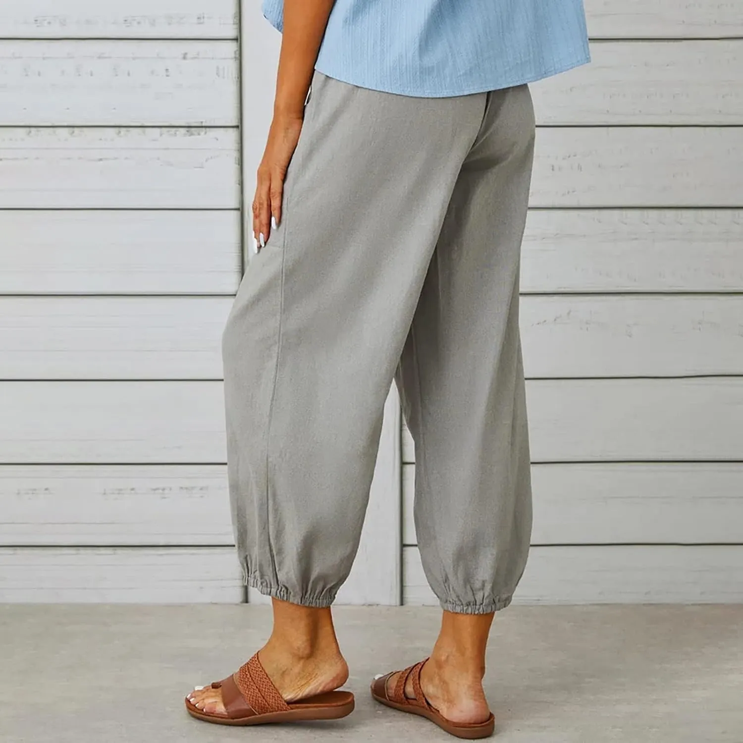 Ceboyel Womens Drawstring Linen Pants High Waist Boho Pant Summer Casual Trousers Dressy Casual Beach Outfits 2023