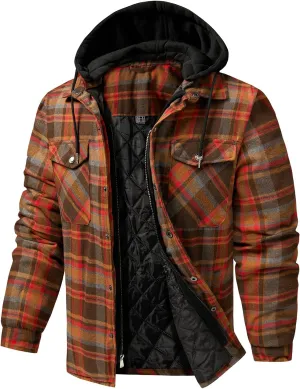 CHEXPEL Flannel Jackets for Men Long Sleeve Plaid Shirt Jacket Quilt Lined Hooded with Button Down Winter Coat CHEXPEL Flannel Jackets for Men Long Sleeve Plaid Shirt Jacket Quilt Lined Hooded with Button Down Winter Coat