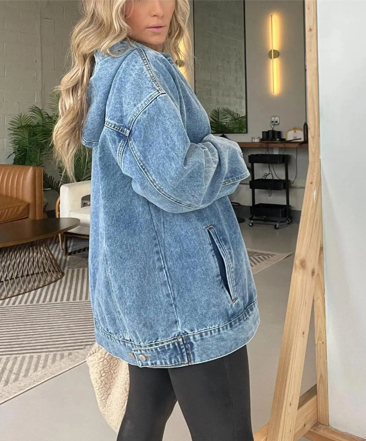 chouyatou Women's Casual Pullover Denim Jacket Vintage Distressed Jean Hoodie Jacket Tops