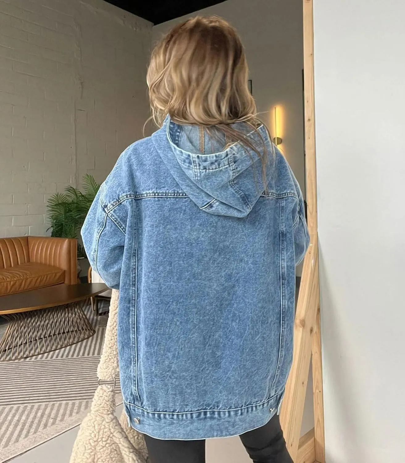 chouyatou Women's Casual Pullover Denim Jacket Vintage Distressed Jean Hoodie Jacket Tops