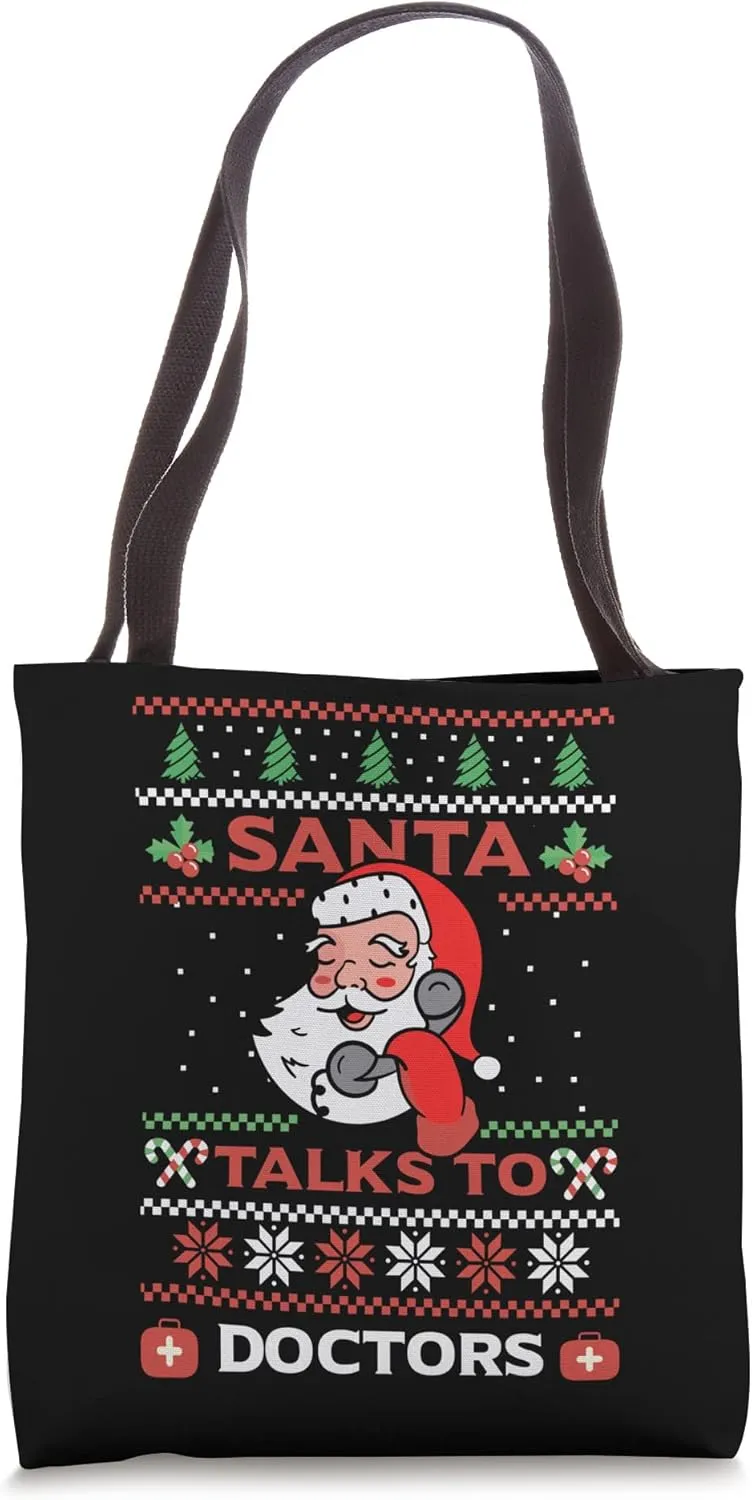Christmas Santa Talks To Doctors Tote Bag